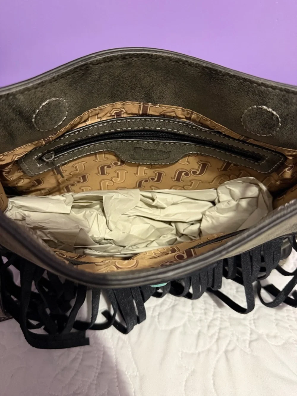 Justin Boots Crossbody Bag with Turquoise Concho - Olive Green - Picture 2 of 4